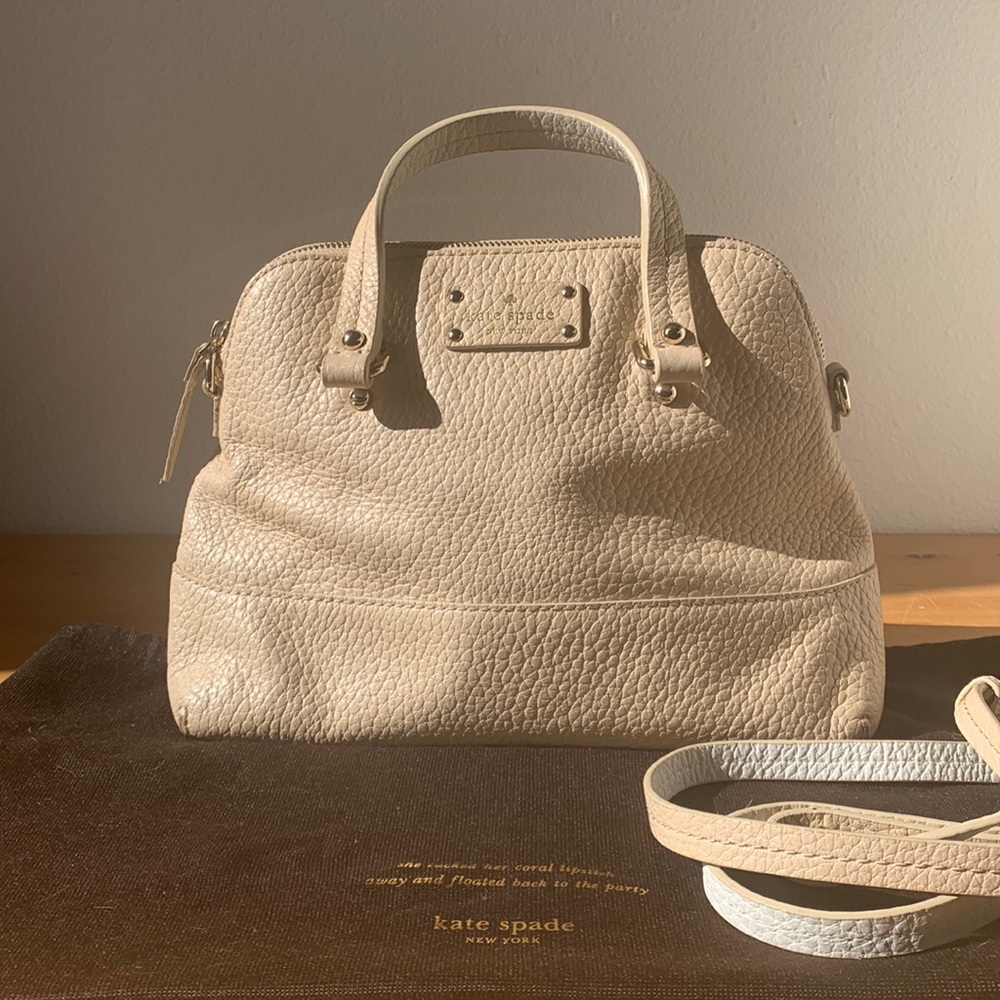 Kate Spade cream/off white pebbled leather satchel bag